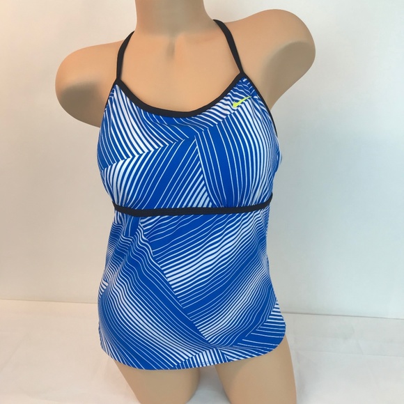 Nike Other - Nike Tankini Top Black Blue Swim Sz 12 Halter